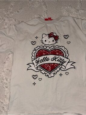 Hello Kitty White Tee with Red Heart and Bow Graphic